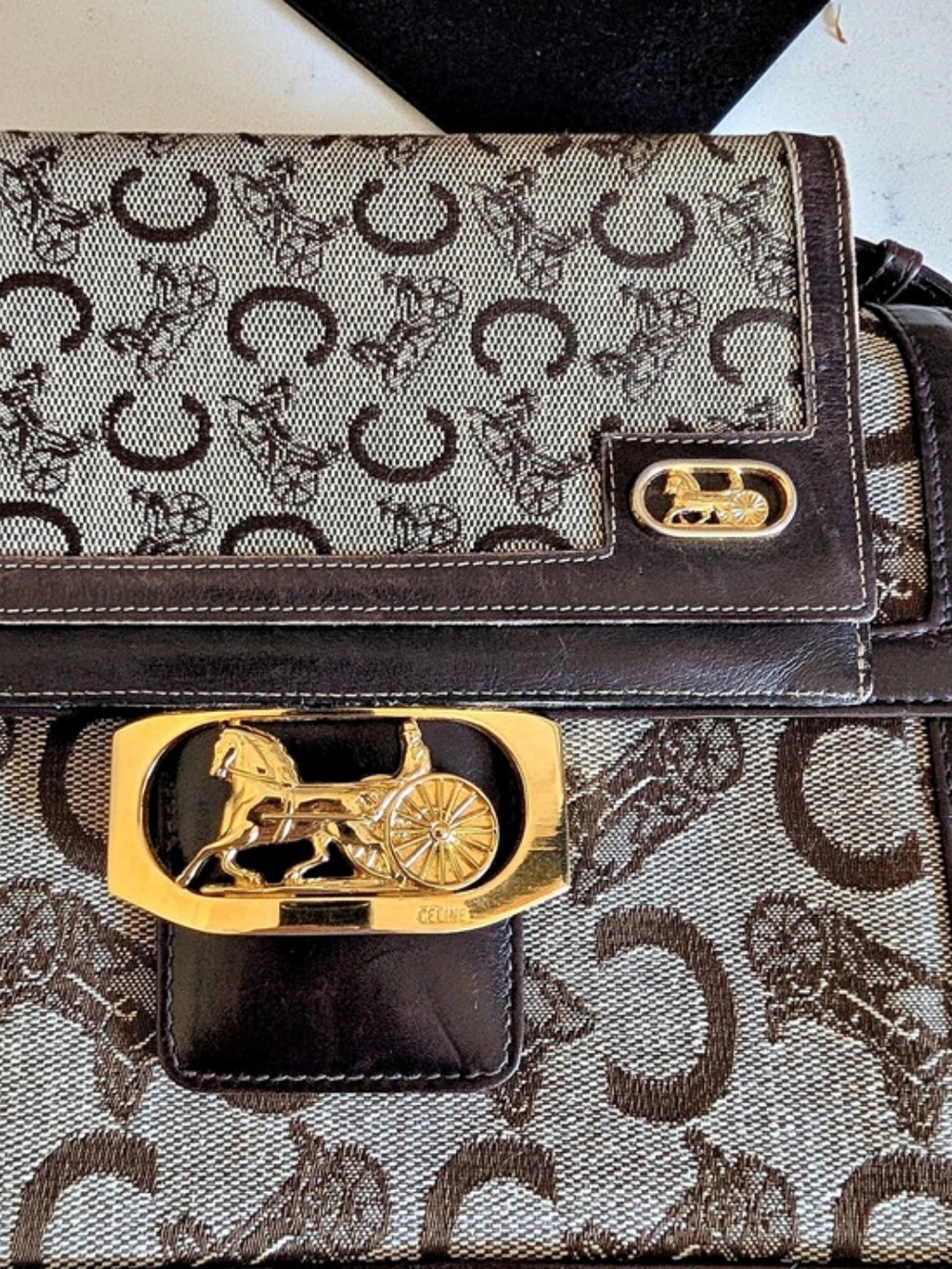 Vintage Celine C Sulky Horse Carriage Jacquard Bag & Wallet Set - Picture 7 of 12